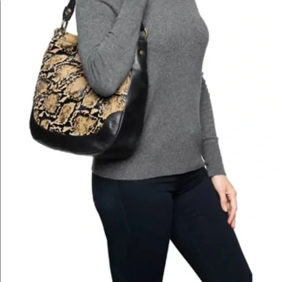 Frye Snake Pattern Hobo Bag - Black and Tan - Picture 3 of 7